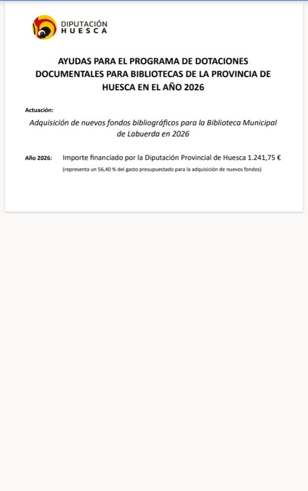 Imagen Bibliotecas Municipales, línea dotaciones documentales, de la Diputación Provincial de Huesca